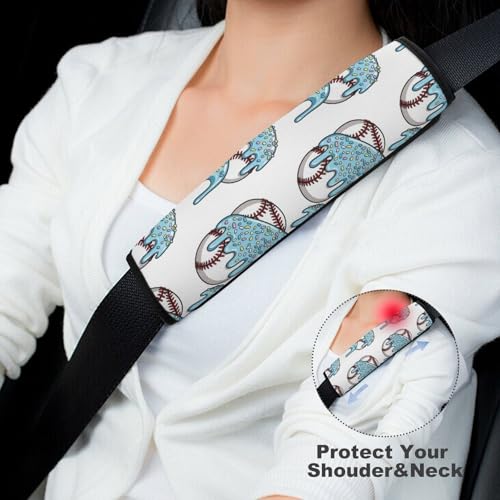 Breathable Seat Belt Shoulder Pad for Adults and Children, Stroller Pushchair High Chair, 2 Pack Baseball Ice Cream Drip Neck Strap Covers Easy Install (No Tool) - color: Pattern 202