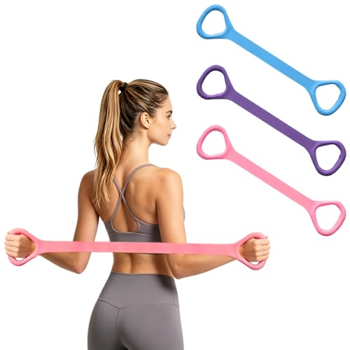 3 Pack Figure 8 Resistance Band with Handles - Bands for Working Out - Arm Back Shoulder Training Ropes - Portable Exercise Equipment for Yoga Pilates Stretching and Strength Training