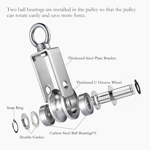 Pulley Wheel with Carabiner, Bearing Inside, Stainless Steel, Rope Cable Pulley for Pulley System, 2 Pack - size: Swivel Pulley with Carabiner