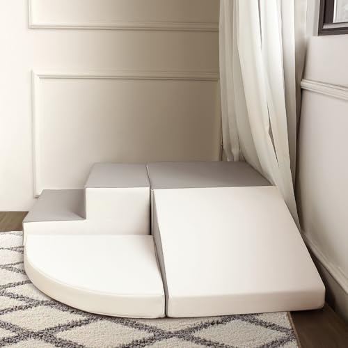 TODIBY Foam Blocks Climbing for Kids: Toddler Toys for Indoor and Outdoor Fun - Soft PU Leather Play Structure for Crawling and Sliding - Ideal for Playhouse and Play Gym Activities - style: Grey/White