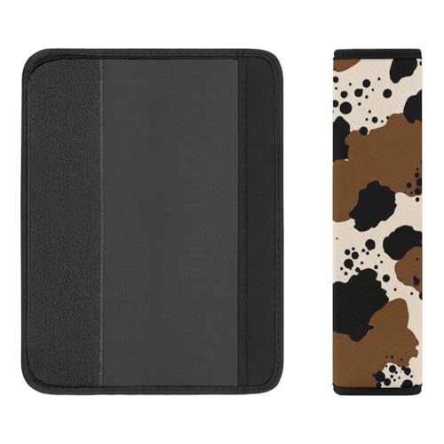 2PCS Breathable Car Seat Belt Pad for Elderly Support, Stroller Pushchair High Chair, Animal Brown Black Milky White Fur Western Cute Cow Print Seat Belt Cushion, Anti-Slip Pad - color: Pattern 481
