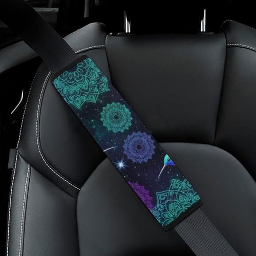 Breathable Seat Belt Shoulder Pad for Adults and Children, Stroller Pushchair High Chair, 2 Pack Hummingbird Floral Bird Mandala Flowers Neck Strap Covers Easy Install (No Tool) - color: Pattern 1012