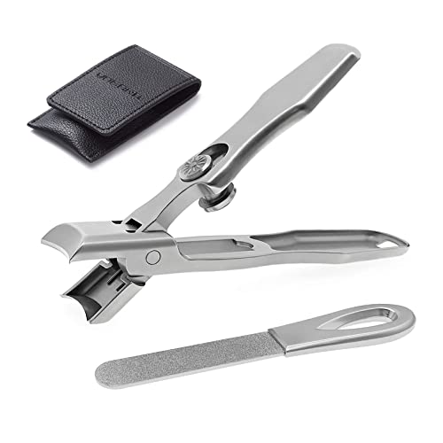 Nail Clippers for Men Thick Nails, Large Wide Jaw Opening Long Handle Heavy Duty Ultra Sharp Toe Nail Clippers with Catcher for Seniors,Adult,Women (Silver with File) - color: Silver With File