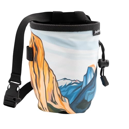 Rock Climbing Chalk Bag | for Outdoor, Gym, & Bouldering | Adjustable Waist Belt, Durable Drawstring Closure, & Zippered Pocket - style: Yosemite Valley