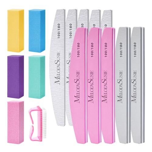 MelodySusie 16Pcs Professional Nail Buffer Kit,Nail Files and Buffers,Nail Buffer Block,Nail Brush, Nail File Buffers Kit for Natural Nails,DIY,Home Use,Salon（100/180 Grit） - size: 16Pcs