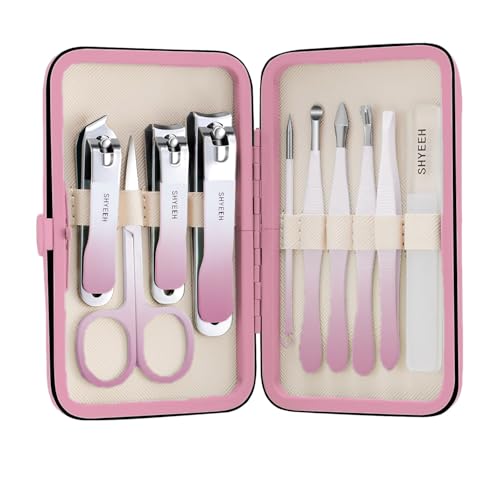 Manicure Set, 10 pcs High-Carbon Steel Nail Clippers Set, Portable Mini Manicure and Pedicure Kit, Travel Grooming Nail Kit with Leather Bag for Men and Women - color: RosePink