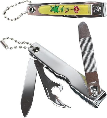 2Pcs (Random Color) 2.5" Stainless Steel Multi Tool Nail Clipper with Knife & Bottle Opener for Home, Outdoor Adventures & Travel, NEW