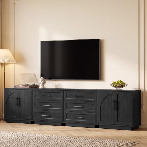 Fatmok Modular Entertainment Center & Buffet Cabinet, Extra Long Sideboard TV Stand with Arched Wooden Doors, Modern Wooden Storage Cabinet for Living Room, Black Grey(CEEC,4-Piece) - color: Ceec-black Grey