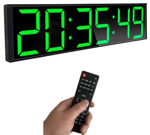 26'' Extra Large Home Gym Timer Clock, Programable Workout Interval Timer, Digital Wall Clock, with 7-Color Night Light, 8 Alarm Clocks, Calendar/Temperature, Countdown & Stopwatch (Green)