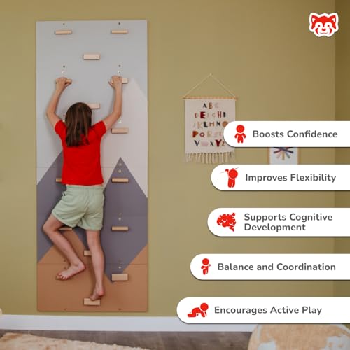 Wood And Hearts Indoor Rock Climbing Wall for Kids – 6 Wooden Climbing Panels with Repositionable Climbing Holds, Montessori Sensory Play Equipment for Kids Playroom (Climbing Module 2) - size: Climbing Module 2