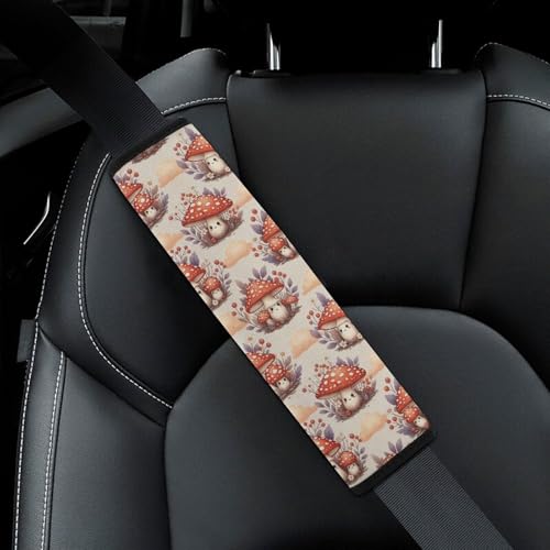 Breathable Seat Belt Shoulder Pad for Adults and Children, Stroller Pushchair High Chair, 2 Pack Cute Cartoon Mushroom Red Neck Strap Covers Easy Install (No Tool) - color: Pattern 364