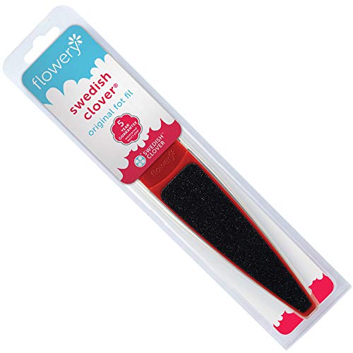 Flowery Original Swedish Clover Red Foot File – Stainless Steel Pedicure Foot Scrubber, 60/100 Grit - color: Red