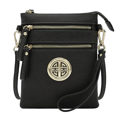 Solene Small Multi Zipper Pockets Crossbody Bag with Detachable Wristlet - color: Charcoal Grey