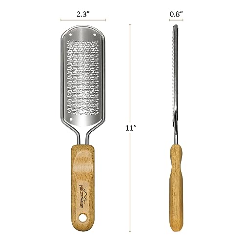 Foot Rasp Callus Remover - Pedicure Scrubber for Cracked Feet, Heel - Professional Stainless Steel File - Remove Dead Skin Corns with Wooden Handle - style: Fine-Grained Rasp