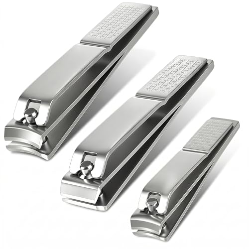 Heavy Duty Nail Clippers Set, Straight & Curved Edge, 3PCS Silver | Large 3.15Inch, Fingernail and Toenail Clippers for Thick Nails, with Nail File ,Nail Trimmer for Men Women Seniors Adults - color: Silver