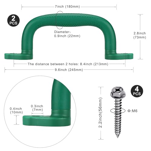 Dolibest 2-Pack Safety Handles for Swing Sets & Playsets - Monkey Bars with Anti-Skid Grip with Finger Indentations, Plastic Grab Handles, Easy Mounting for Climbing Frames, Playhouses, Treehouses - color: Green-2pcs