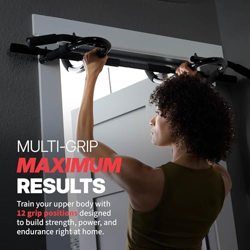 SPRI Pull Up Bar - 8-Grip and 12-Grip Door Frame Mounting Pull-Up Bar for Versatile Workouts - Rugged Steel Frame with Foam Handles - Supports 300 Pounds - Fits Door Frames Up to 32 in. Wide – Black - size: 12 Grip