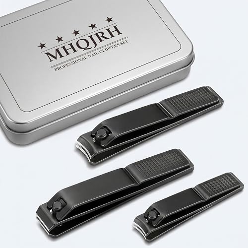 Heavy Duty Nail Clippers Set, Straight & Curved Edge, 3PCS Black | Large 3.15Inch, Fingernail and Toenail Clippers for Thick Nails, with Nail File ,Nail Trimmer for Men Women Seniors Adults - color: Black