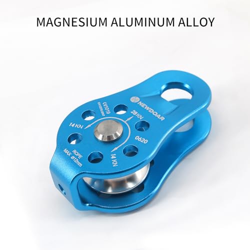 NewDoar Fixed Plate Micro Pulley,28KN CE Certified General Purpose Small Aluminum Rope Pulleys for Climbing/Aloft Work/Rappelling/Rescue Etc - color: Pack of 2(28KN Pulley Blue
