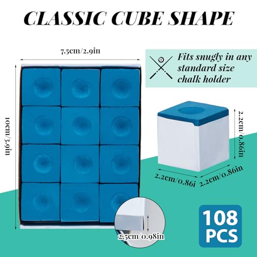 Junkin Pool Chalk Cubes for Billiard Cue Sticks, 48/72/108Pack Options, Table Accessories for Clubs, Bars & Home - color: Blue