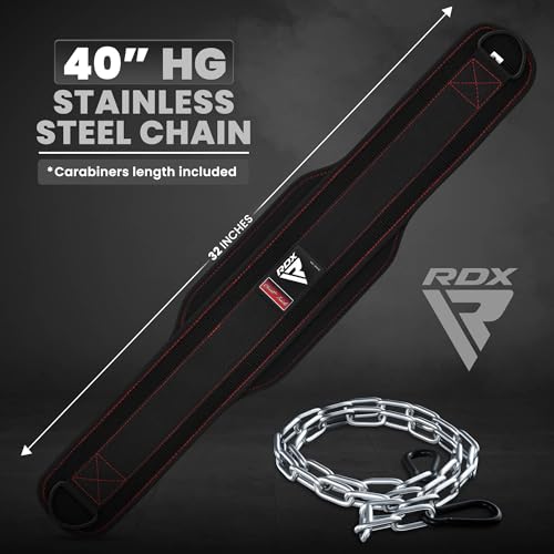 RDX Dip Belt for Weight Lifting, Heavy Duty 36 Inch Adjustable Steel Chain, Dipping Belt Chin Pull Ups Gym Training Bodybuilding Powerlifting Fitness Workout, 6” Padded Neoprene Back Support Men Women - color: Black