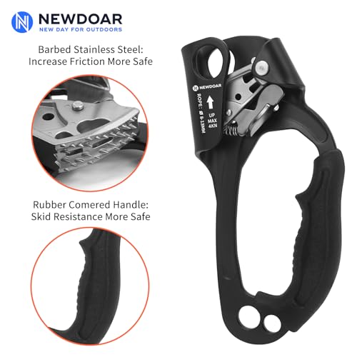NewDoar UIAA & CE Certified Hand Ascender Rock Climbing Tree Arborist Rappelling Gear Equipment Rope Clamp for 8~13MM Rope - color: Black Pro-Right