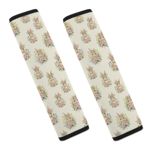 Universal Fit Seat Belt Shoulder Pad for Kids, Car Seats Pushchair Strollers High Chair Pushchair, 1 Pair Cute Bunny Rabbit Floral Cream Automotive Seat Belt Protector - color: Pattern 1008