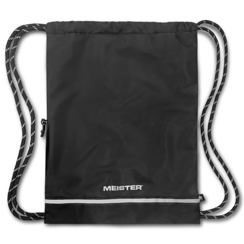Meister XL Drawstring Backpack - Waterproof Gym Sackpack - Black/Reflective | Overbuilt and oversized string bag for athletes, reflective for night visibility, features external & internal stash pockets