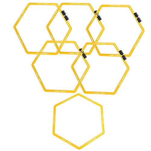 RiToEasysports Agility Rings Set, 6PC Hexagonal Step Training Equipment with Quick-Connect Clips for Football Basketball Tennis Workouts