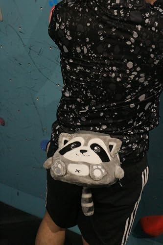 Chalk Bag for Rock Climbing - Cute Chalk Bag for Bouldering, Gym, Indoor & Outdoor Climbing with Adjustable Belt, Brush Holder & Carabiner - style: Racoon