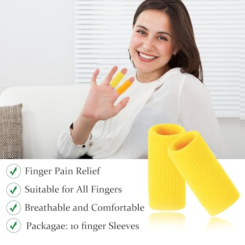 Finger Compression Sleeves, 10 Pcs | Finger Protectors Cots for Arthritis Swelling Basketball Sport, Breathable Elastic - color: Yellow