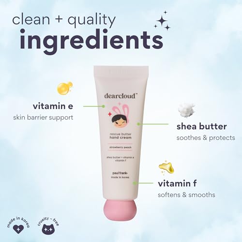 Paul Frank Rescue Butter Hand Cream – Shea Butter (Strawberry Peach) | Shea Butter · Vitamin E · Vitamin F · Paul Frank design · for dry & cracked hands