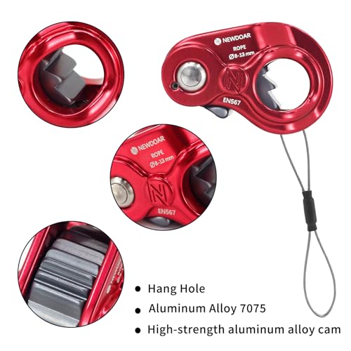 NewDoar Rope Ascender Lightweight Rope Clamp Ascender Riser Adjuster Fits 8-13mm Rope Self-Locking Grip for Rock Climbing,Hunting,Protection Rescue,Rappelling,Arborist,Gear Equipment - color: Red