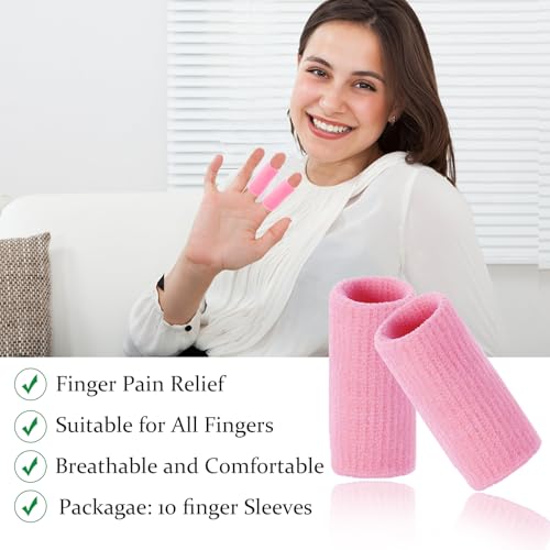 Finger Compression Sleeves, 10 Pcs | Finger Protectors Cots for Arthritis Swelling Basketball Sport, Breathable Elastic - color: Pink