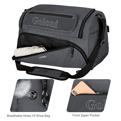 Goloni Gym Bag for Men & Women,40L Large 3 in 1 Sports Travel Duffel Bag with Shoes Compartment and Wet Pocket,Weekender Overnight Backpack,Grey - color: Grey