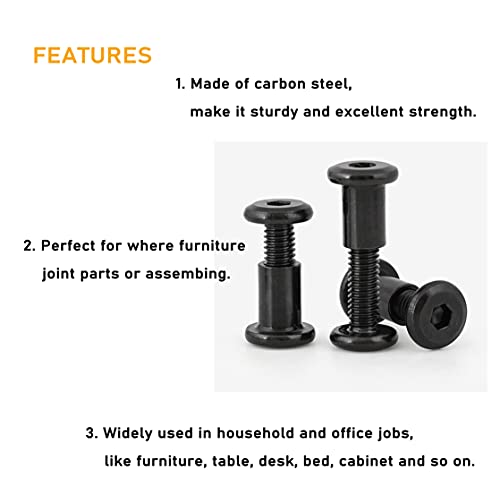 50pcs M6x40mm/ 50mm/ 60mm/ 70mm/ 80mm Black Hex Drive Socket Cap Bolts Barrel Nuts Assortment Kit, Carbon Steel Zinc Plated - size: M6 x 40/50/60/70/80mm (50 pcs)