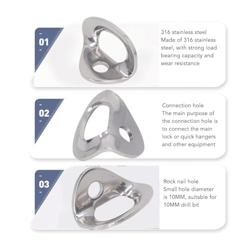 12 Pack 25kN 316 Stainless Steel Bolt Hanger, Professional Grade Rock Climbing Anchors for Rappelling, Cave Exploration Aerial Work, with Large Bearing Capacity for Outdoor Adventures