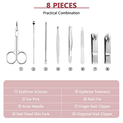 Geosar 12 Sets Manicure Set Nail Clippers Pedicure Kit 8 in 1 Grooming Stainless Steel Kits Nail Care Tools with Travel Case for Employee Coworker Teachers Nurse Gifts(Wine Red) - color: Wine Red