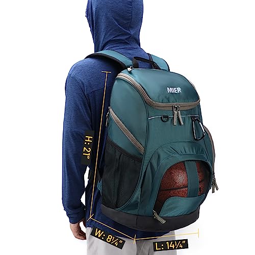 MIER Gym Backpack 40L Basketball Backpack with Ball Compartment & Shoes Storage Multi-Functional Sports Soccer Bag Large Equipment Back Pack Volleyball Backpacks for Men Women - color: Dark Green