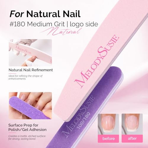 MelodySusie 7Pcs Nail Files 100/180 Grit Emery Boards Pink & Purple | 2 Standard 5 Mini Mixed-Shape, Double Sided, Acrylic Gel Natural Nails, Home and Salon Care - size: 7Pcs Half-moon Shape