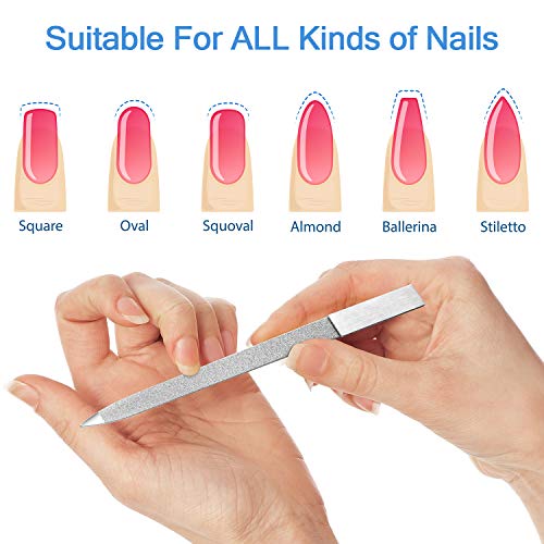Mudder 3 Pcs Metal Diamond Nail File Set for Women Men Stainless Steel Metal Double Side Fingernail Toenail Buffer Filers Silver Emery Boards for Salon Home Travel Manicure Pedicure Nail Care Tool - color: Silver