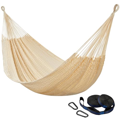 CHULIM Handwoven Mayan Hammock with 10ft Tree Straps, 550lbs Capacity Soft Rope Double Hammock, Portable Outdoor Hammock with Carry Bag for Camping Backyard Beach - Natrual White - color: Natrual White