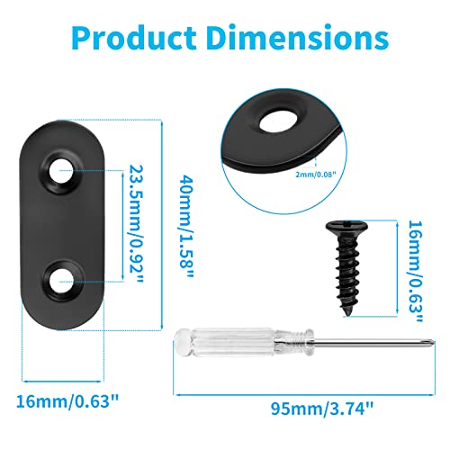 Biaungdo 1.5" Stainless Steel Flat Plate Straight Bracket, Black,20 Sets | Metal Corner Brace Brackets, Mending Repair Plate Brace, With Screws & Screwdriver, For Wood (40mm x 16mm x 2mm) - size: 40x16x2.0mm