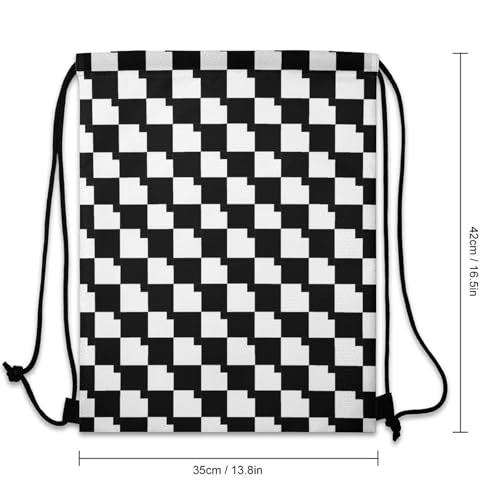 Sports Drawstring Bag Gym Sackpack Waterproof String Backpack for Running Training Fitness Men Women Unisex, Race Checkerboard Checkered Black And White Bags - color: Picture (33)