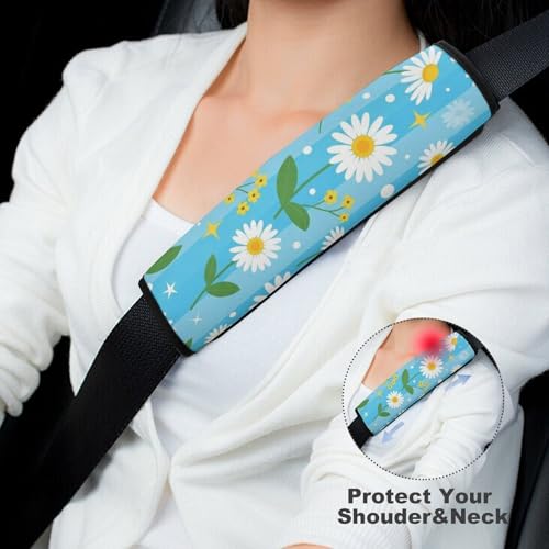 2 Pack Daisy Flowers Seat Belt Cover Universal Fit Seat Belt Cushion for Kids, Stroller Pushchair High Chair, Neck and Shoulder Support - color: Pattern 989
