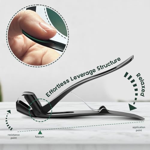 Angled Head Nail Clippers for Seniors, Ergonomic Toenail Clippers for Thick Nails with Wide Jaw Opening, Premium Steel Nail Cutter Nail Clippers with Catcher for Men and Women Black - style: Black Angled Head