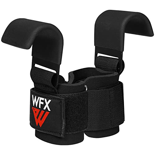 WFX Weight Lifting Hooks, Non-Slip Rubber Coated Grips, 7mm Neoprene Wrist Support Padding, Power Lifting Barbell Rows Dead Lifts Chin Pull Up Fitness Strength Training Straps Gym Workout Straps