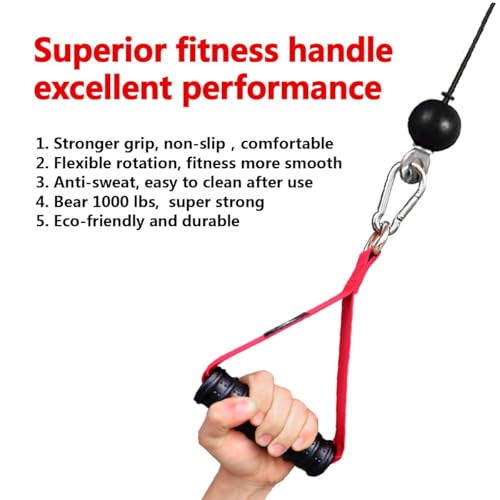 Heavy Duty Gym Exercise Handles Attachment for Cable Machine,Resistance Band,Pulley System Home Fitness Workout Equipment, with Elastic Rubber Grip and 2 Large Carabiners - color: Glory Red XW