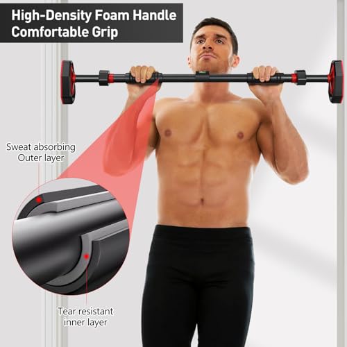 Pull Up Bar for Doorway, Strength Training Chin Up Bar with Level Meter Adjustable 25.5"- 39.3" Width Locking Mechanism Pull-up Bars, No Screws, Max Load 440lbs for Home Gym Door Frame Workout