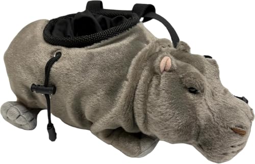 Fluffy Hippo Magnesium Chalk Pouch, Drawstring Sealed Climbing Bag with Adjustable Strap, Portable Bouldering Gear Novelty Gift for Rock Climbers